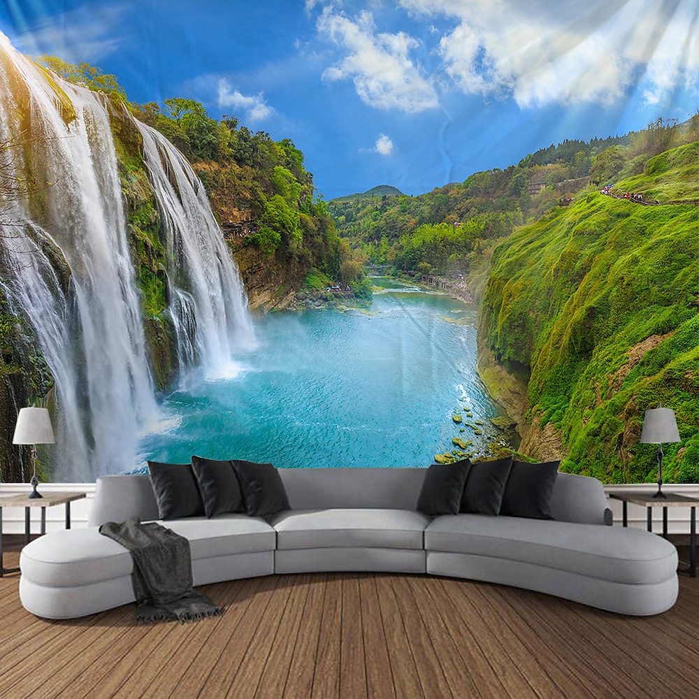 Landschaft Wasserfall Wandteppich Wandkunst Großer Wandteppich Mural Deko Fotografischer Hintergrund Decke Vorhang Heim Schlafzimmer Wohnzimmer Dekoration Lightinthebox