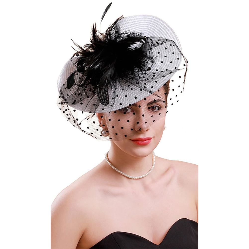 Fascinator für Frauen Kentucky Derby Kopfbedeckung Teeparty Hüte mit Schleier Hochzeitskopfbedeckung Brautkopfbedeckung Lightinthebox