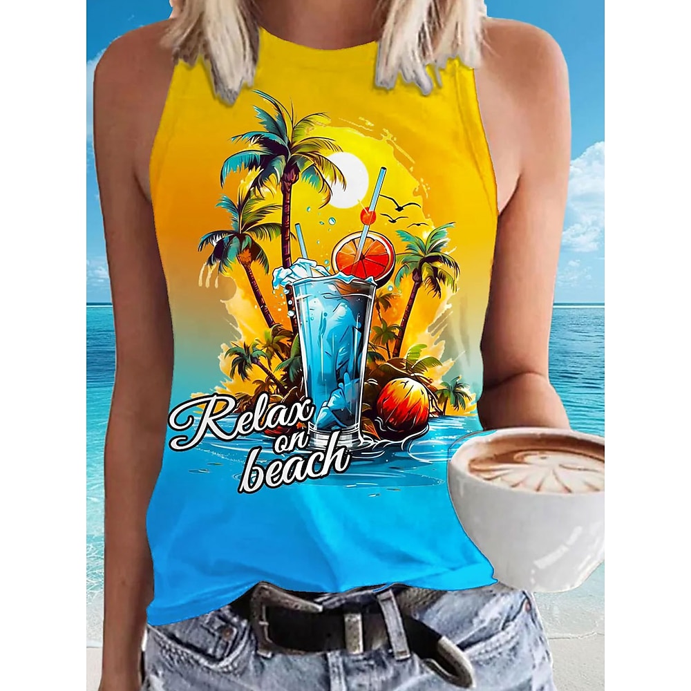 Damen Camisole Tanktop Buchstaben Stylisch Lässig Ärmlos Rundhals Reguläre Tops Täglicher Druck Gelb Sommer Lightinthebox