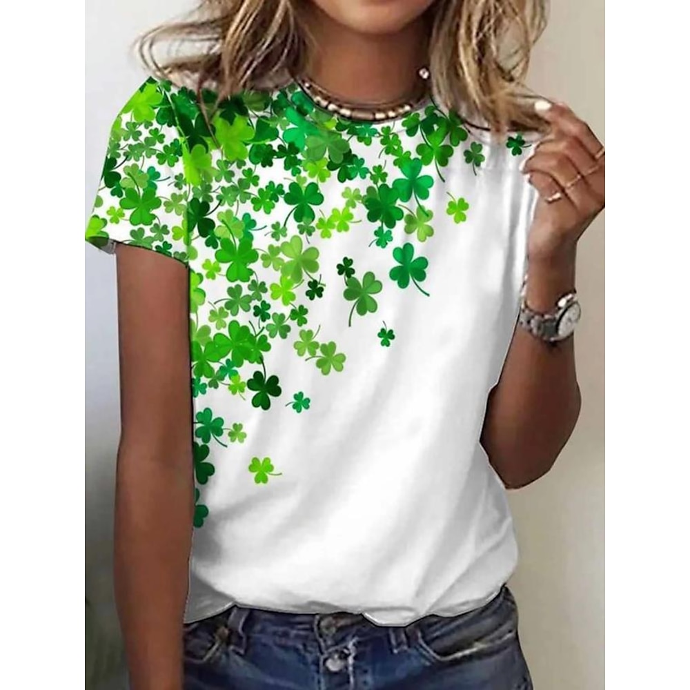 St. Patrick Damen T Shirt Blumen Brautkleider schlicht Kurzarm Rundhalsausschnitt Normale Oberteile Täglich Bedruckt Grün Sommer Lightinthebox