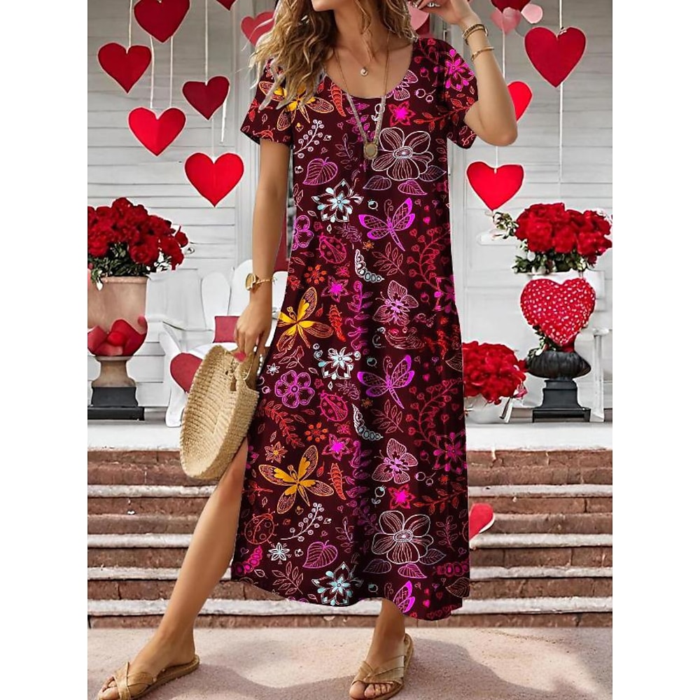 Damen Casual kleid Boho Chic Kleider Böhmen Vintage Kuschelig Urlaub Täglich Strand Regular Fit Graphic Kurzarm Rundhalsausschnitt Fuchsie Sommer Frühling Lightinthebox