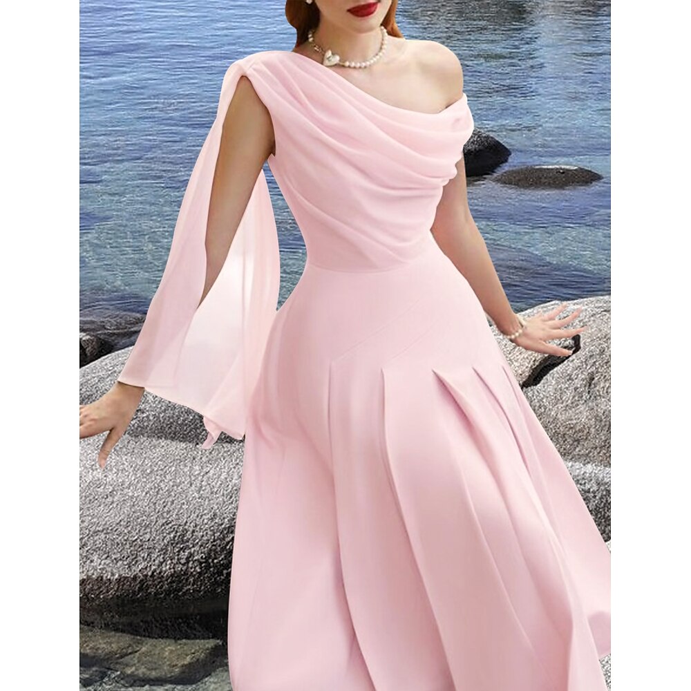 A-Linie Cocktailkleider Elegant Kleid kleid hochzeitsgast Tee-Länge Ärmellos Wasserfallausschnitt Stretch Chiffon mit Gerafft 2025 Lightinthebox