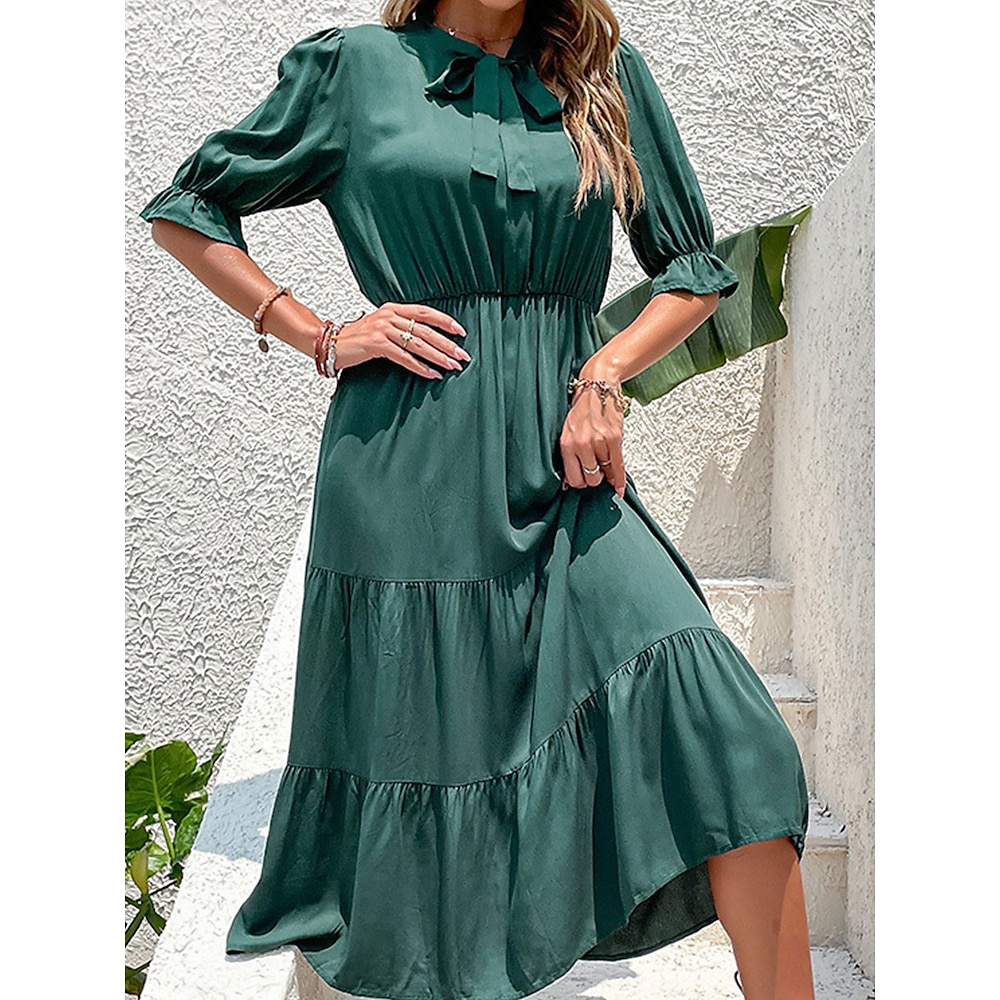 Damen Maxidress A Linie Kleid Basic Brautkleider schlicht Urlaub Arbeit Casual Regular Fit Glatt Halbe Ärmel Rundhalsausschnitt Schwarz Burgunderrot Grün Sommer Frühling Herbst Lightinthebox