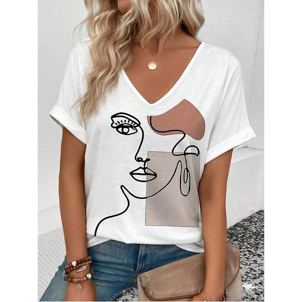 Damen T Shirt Graphic Stilvoll Brautkleider schlicht Kurzarm V Ausschnitt Normale Oberteile Täglich Bedruckt Weiß Sommer Lightinthebox