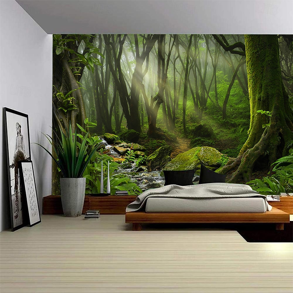 Landschaft Wald Bäume Hängender Wandteppich große Wandteppich Wanddekoration Fotografie Hintergrund Decke Vorhang Wohnraum Schlafzimmer Dekoration Lightinthebox