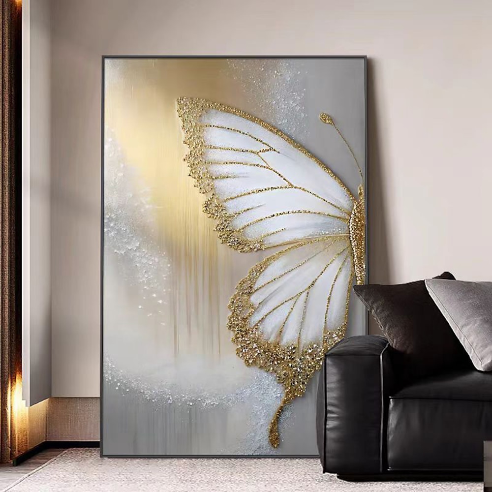 handgemachte goldene Schmetterling Wandkunst strukturierte Natur Leinwand Luxus Blattgold Schmetterling Dekor Tier Kunst Rahmen fertig zum Aufhängen oder ohne Rahmen Lightinthebox