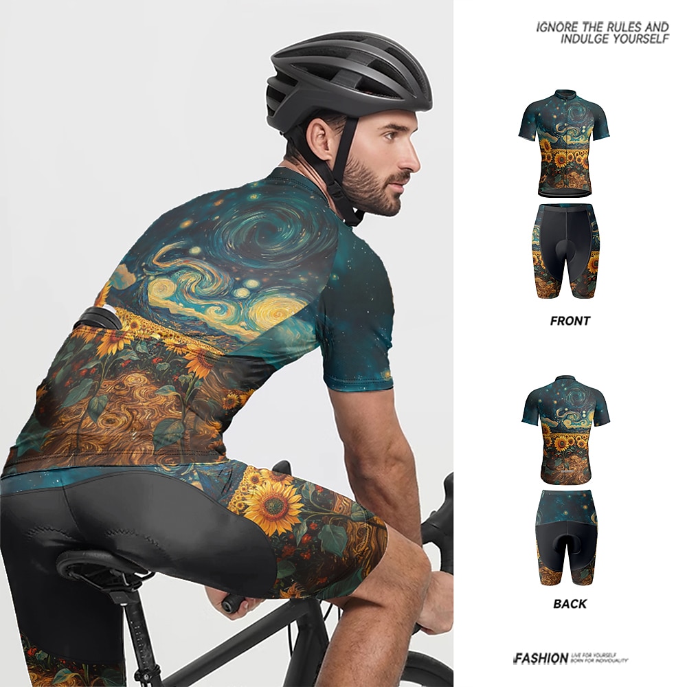 Herren Radtrikot mit Radhose fahrradbekleidung Kurzarm MTB Mountain Rennrad Schwarz Weiß Gelb Blumen Pflanzen Fahhrad Spandex Sport Blumen Pflanzen Bekleidung Lightinthebox