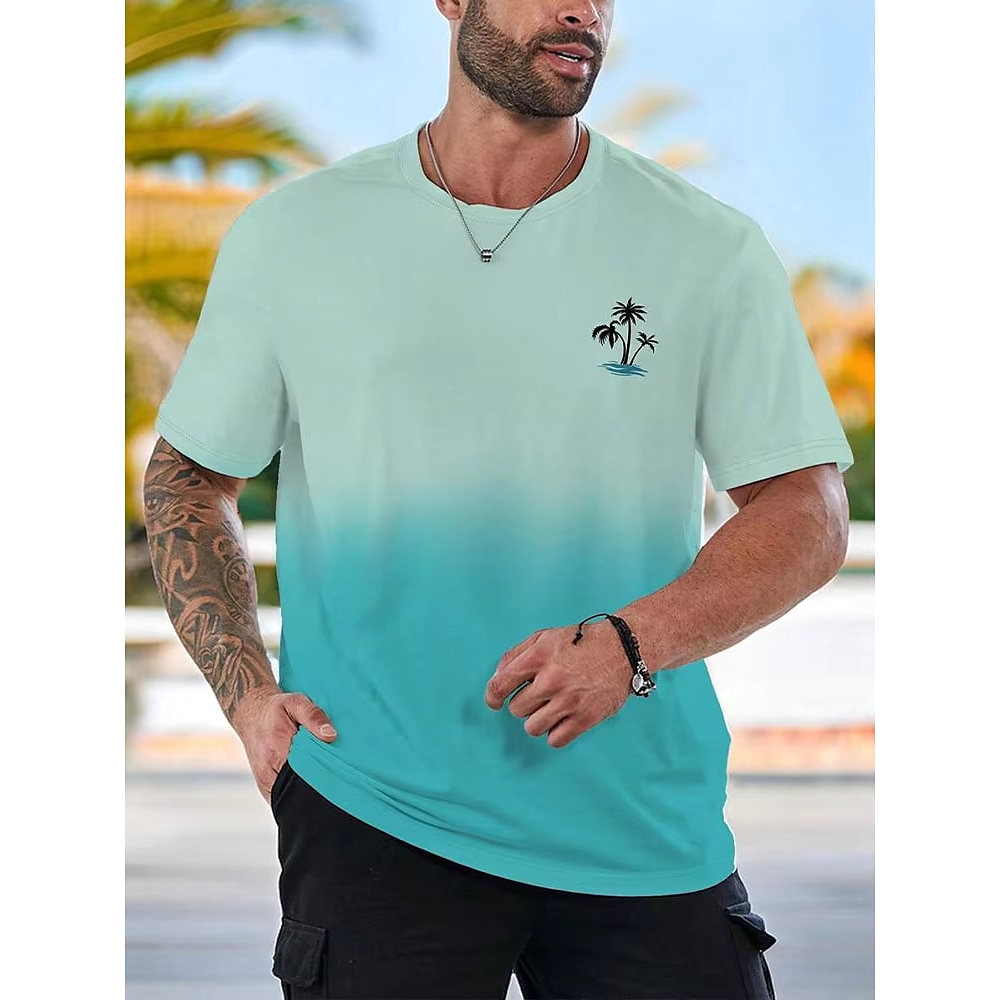 Herren Tee Kurzarm-Shirt T-Shirt Kokosnussbaum Rundhalsausschnitt Urlaub Strasse Kurzarm Ombre-Design Bekleidung Polyester Modisch Designer Lightinthebox