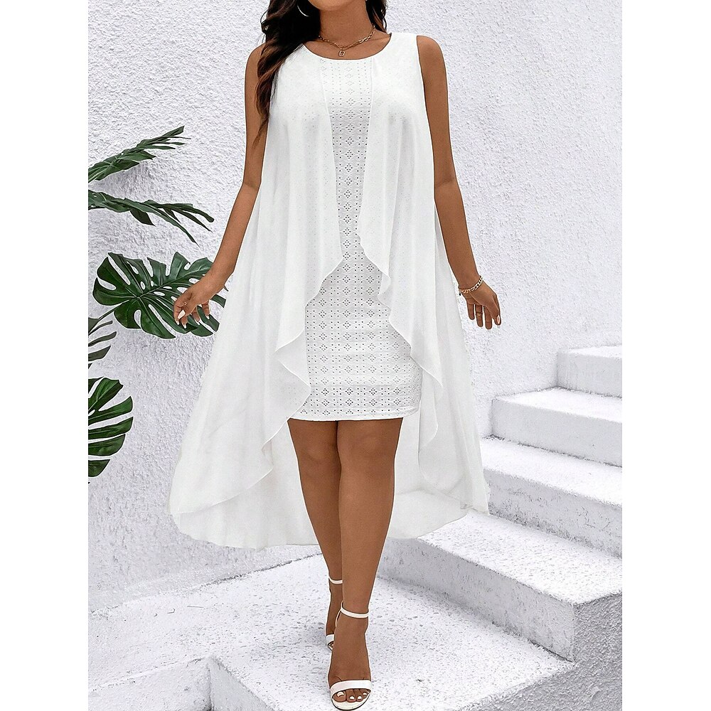 Damen Minikleid Casual kleid A Linie Kleid Stilvoll Brautkleider schlicht Urlaub Täglich Regular Fit Feste Farbe Ärmellos Rundhalsausschnitt Weiß Sommer Lightinthebox