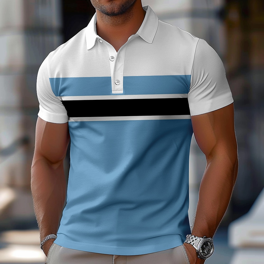 Herren Gestreift Rugby-Polo Kurzarm Polo-Shirts Hemden mit Kragen Brautkleider schlicht Schulanfang Athlässigkeit Freizeitskleidung 3D-Druck Blau Himmelblau Braun Lightinthebox