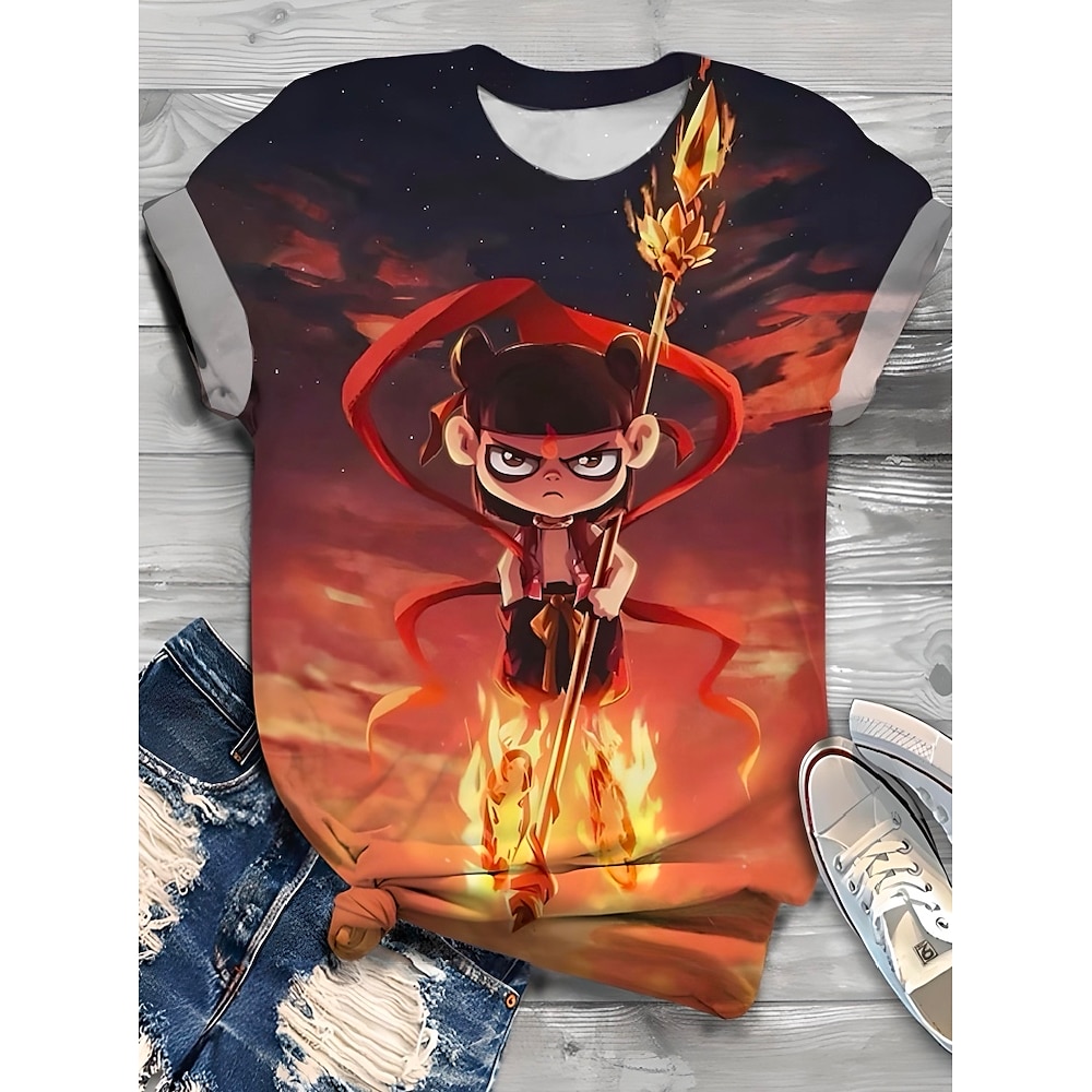 Damen T Shirt Graphic Karikatur Vintage Modisch Stilvoll Kurzarm Rundhalsausschnitt Normale Oberteile Täglich Ausgehen Wochenende Bedruckt Kastanienbraun Sommer Lightinthebox