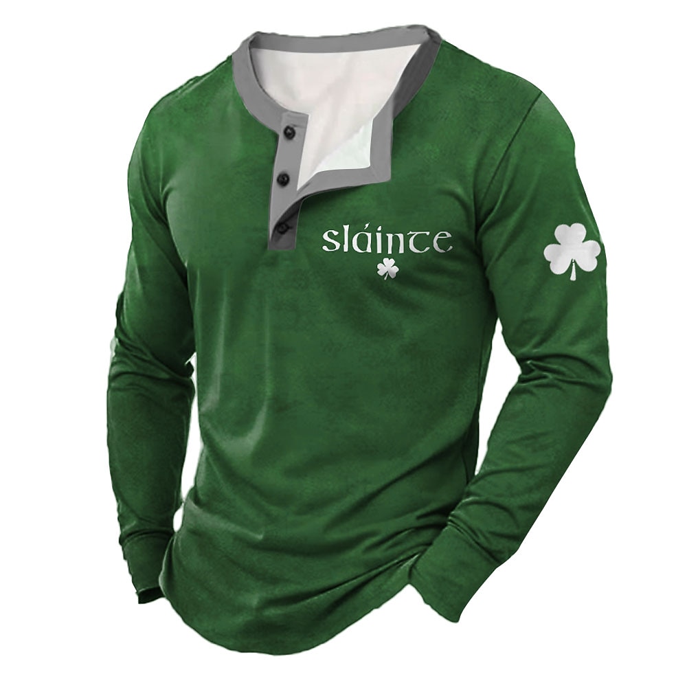 Herren St. Patrick Graphic Glücksklee Henley Shirt Langarm Modisch Kuschelig Täglich Casual Festtage Ausgehen Frühling Herbst Schwarz Grün Henley Henley T-Shirt Lightinthebox