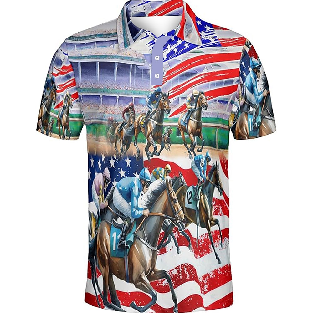 Kentucky Derby Herren Pferderennen Polo Kurzarm Polo-Shirts Hemden mit Kragen Business-Casual Outdoor Freizeitskleidung Festival-Outfit 3D-Druck Rote Lightinthebox