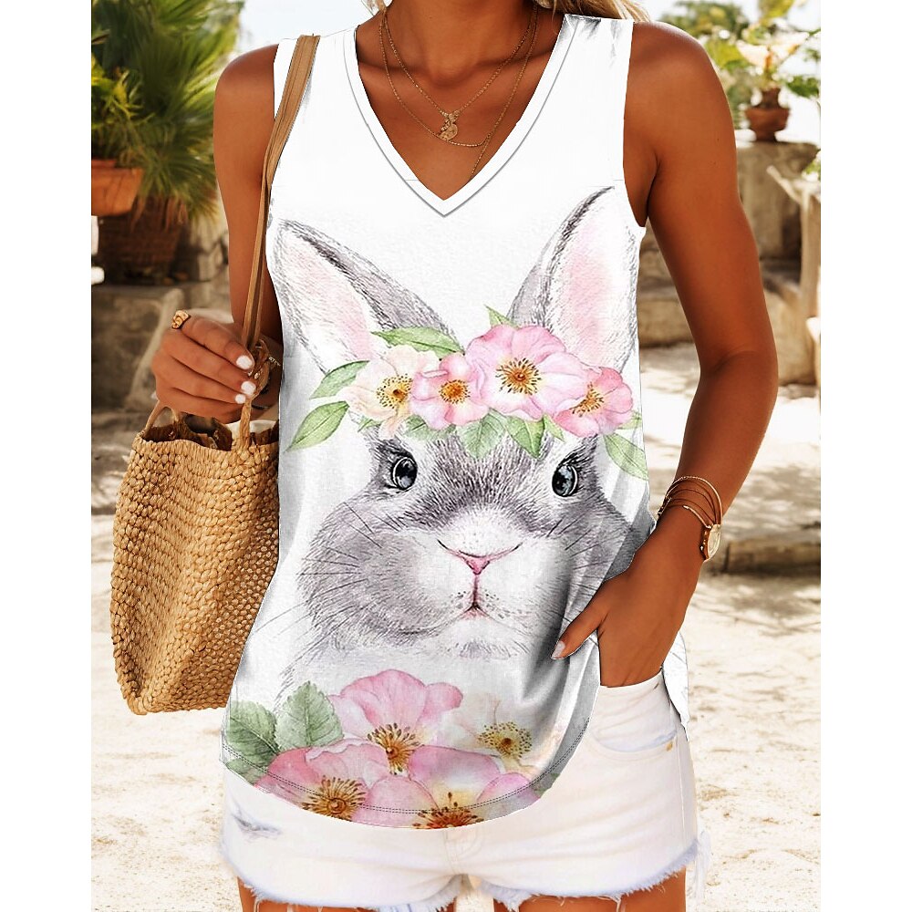 Ostern Damen Tank Top Graphic Tier Brautkleider schlicht Ärmellos V Ausschnitt Normale Oberteile Täglich Weiß Sommer Lightinthebox