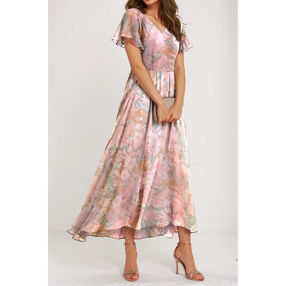 Damen A Linie Kleid Elegant Täglich Verabredung Regular Fit Blumen Kurzarm V Ausschnitt Rosa Sommer Lightinthebox