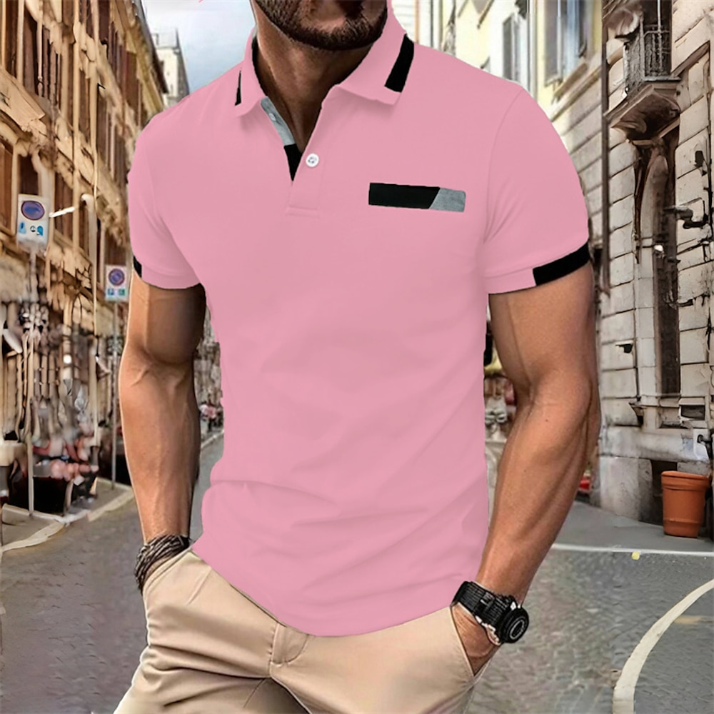 Herren Golfhemd Golf Poloshirts Arbeit Casual Kargen Kurzarm Basic Modern Farbblock Patchwork Knopf Sommer Frühling Regular Fit Wein Schwarz Weiß Rosa Rot Marineblau Golfhemd Lightinthebox