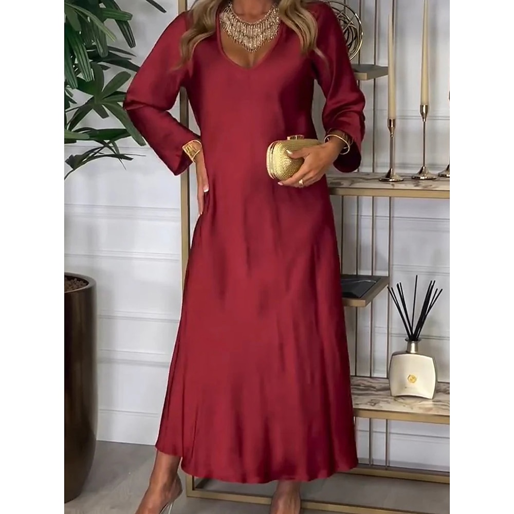 Damen Casual kleid A Linie Kleid Basic Brautkleider schlicht Urlaub Täglich Regular Fit Glatt Langarm V Ausschnitt Schwarz Rote Aprikose Grau Frühling Herbst Lightinthebox