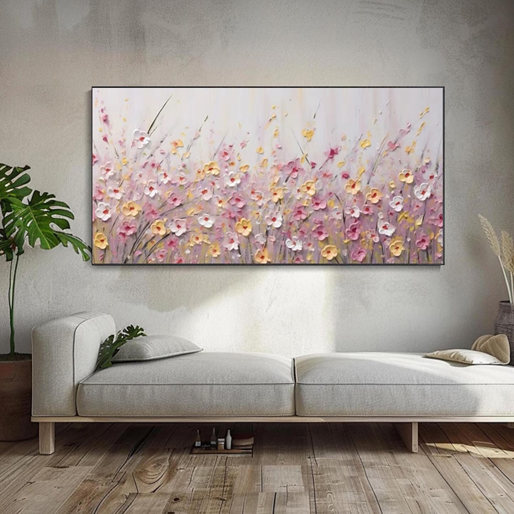 Handbemalung Acryl abstrakt Messer rosa Blumen Ölgemälde schöne Blume Wandkunst Bild rahmenlose 3D Landschaft Zeichnung Leinwand Kunstwerk Lightinthebox