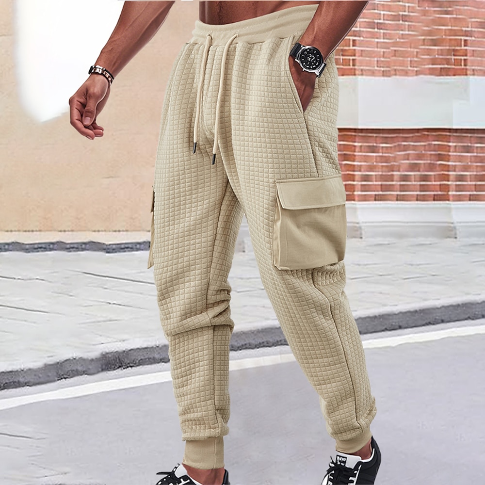 Herren Jogginghose Trainingshose Jogginghose Jogger Hose Hosen Cargo-Jogginghose Waffelhose Kordelzug Elastische Taille Multi Pocket Glatt Komfort Atmungsaktiv In voller Länge Outdoor Casual Täglich Lightinthebox