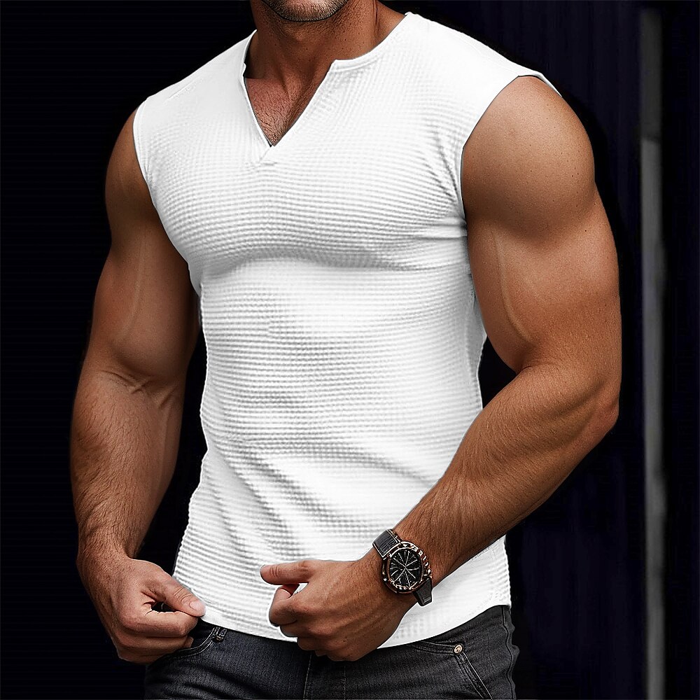 Herren Waffel-Tanktop Tank Top Weste Unterhemd Ärmellos V Ausschnitt Sommer Einfach Mode Klassisch Bequem Straße Lässig Sport Weiß Gelb Hellblau Top T-Shirt für Herren Lightinthebox