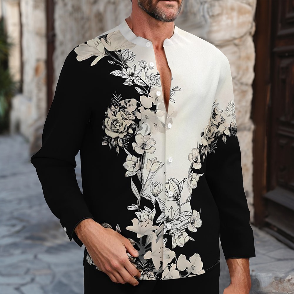 Herren Blumenmuster Blumen Hemd Hawaiihemd Sommerhemd Aloha-Shirt Kurzarm Modisch lässig Urlaub Casual Festtage Frühling Sommer Ständer Bedruckt Button-Down Weiß Lightinthebox