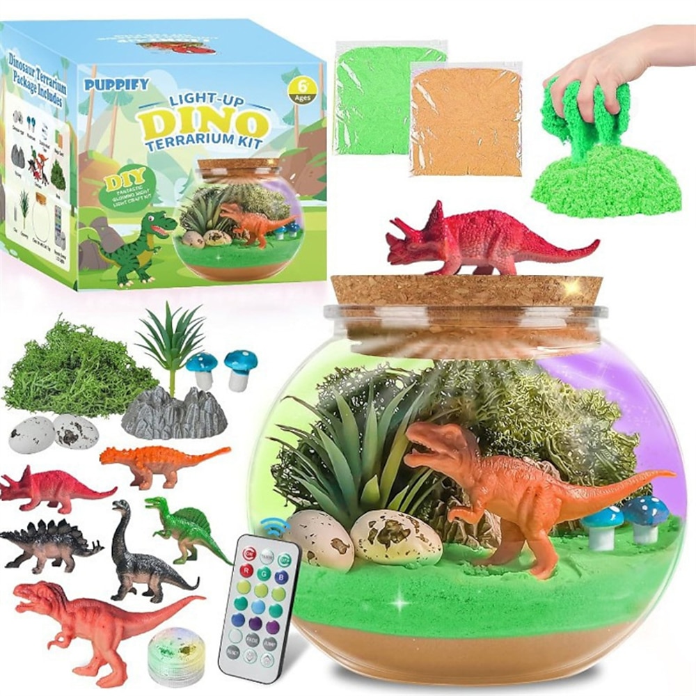 Deluxe-Dinosaurier-Terrarium-Bausatz zum Selbermachen für Jungen - interaktives Dinosaurier-Spielzeug zum Selbermachen Bastelset aus grünem PE-Material - ideales Geburtstagsgeschenk für Kinder im Lightinthebox