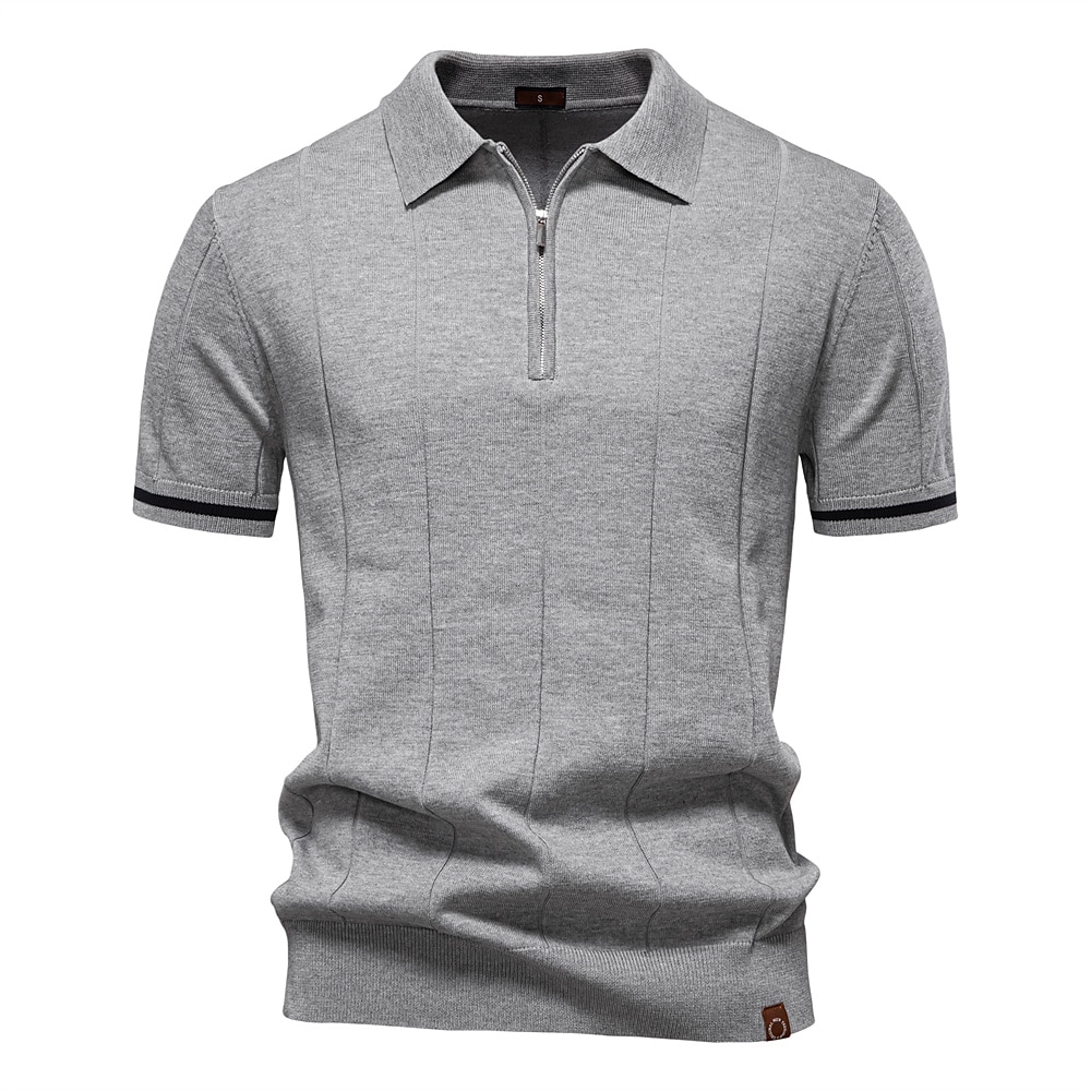 Herren Polo Polo Pullover Formal Arbeit Umlegekragen Viertel Postleitzahl Kurzarm Feste Farbe Reißverschluss Frühling Dunkelgrau Schwarz Weiß Marineblau Khaki Grau Polo Lightinthebox