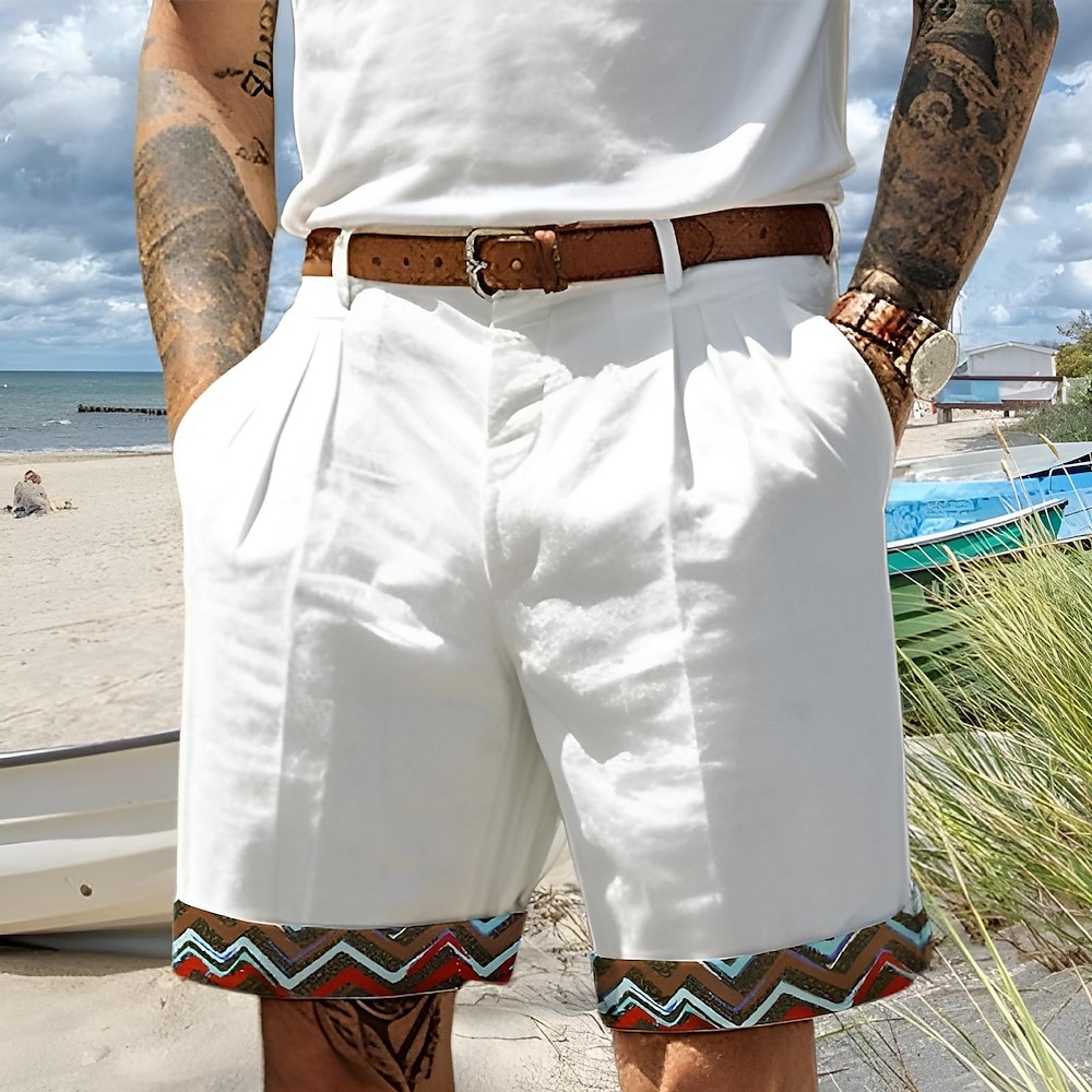 Herren Shorts Kurze Hosen Leinenshorts Kurze Hosen Sommer-Shorts Strandshorts Kurze Hosen Gefaltet Patchwork Gerade geschnitten Farbblock Atmungsaktiv Weich Knielänge Geschäft Casual Festtage Modisch Lightinthebox