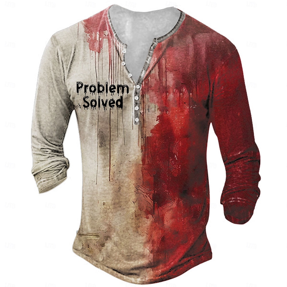 Halloween Herren Blutflecken T Shirt Henley Shirt Langarm T-Shirt 3D-Druck Henley Hemd Designer Retro Vintage Strasse Casual Rote Sommer Frühling Herbst Bekleidung S M L XL XXL XXXL Lightinthebox