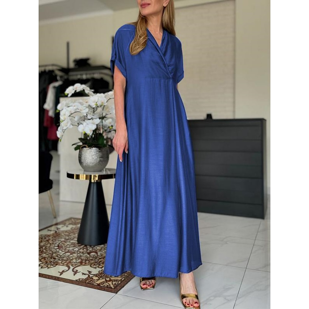 Damen Maxidress Casual kleid A Linie Kleid Basic Brautkleider schlicht Urlaub Täglich Regular Fit Glatt Kurzarm V Ausschnitt Weiß Gelb Rote Blau Sommer Lightinthebox