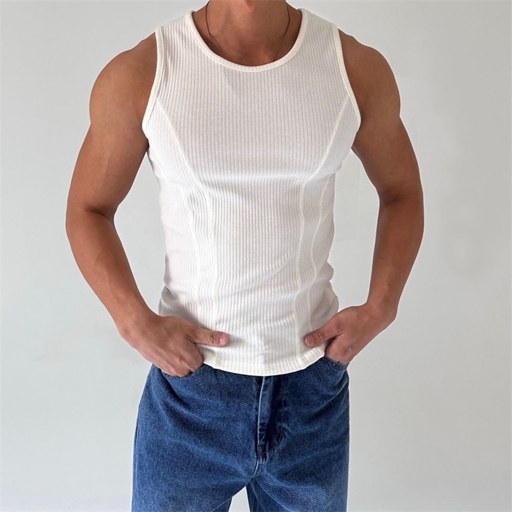 Herren Tank Top Shirt Unterhemden Ärmelloses Hemd Glatt Grubenstreifen Rundhalsausschnitt Urlaub Strasse Ärmellos Bekleidung Polyester Modisch Designer Basic Lightinthebox