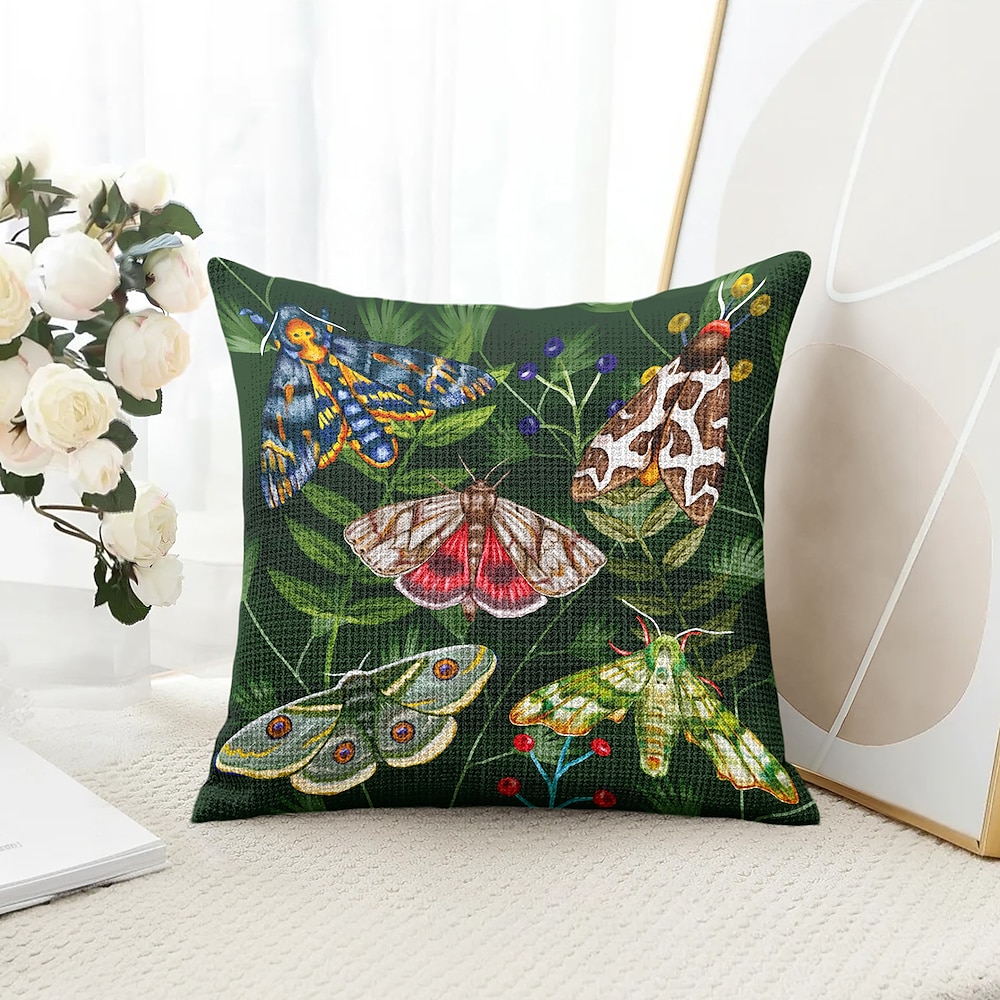 Florale Insekten dekorative Wurfkissenbezüge 1 Stk. Weicher quadratischer Couchkissenbezug Kopfkissenbezug für Schlafzimmer Wohnzimmer Sofa Stuhl Frühling Sommer Lightinthebox