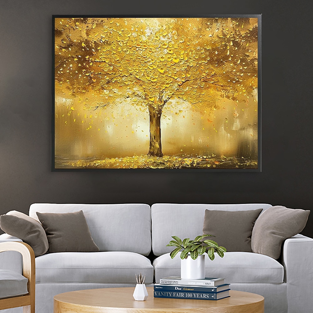 Ölgemälde handgemalt abstrakte Blumen Leinwand Wandkunst Dekoration goldener Geldbaum dekorative Bilder für Wohnkultur gerollt rahmenloses ungedehntes Gemälde Lightinthebox