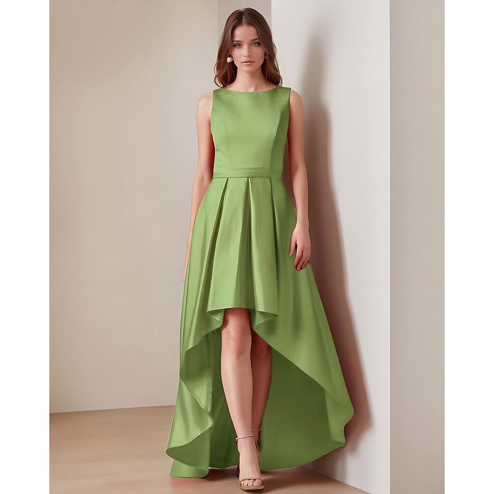 Abendkleid in A-Linie, elegantes Kleid, formelle Abendparty, bodenlang, ärmellos, Rundhalsausschnitt, Satin mit Falten 2025 Lightinthebox