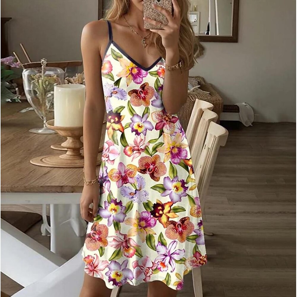 Damen Mini Kleid Lässig Kleid Petite Kleid Sommerkleid Lässig Urlaub Täglich Feiertag Reguläre Passform Floral Ärmellos V-Ausschnitt Schwarz Pink Blau Sommer Lightinthebox