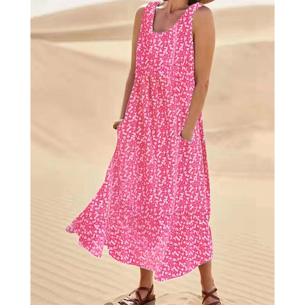 Damen Casual kleid Blumenkleid Strandkleid Hawaiianisch Brautkleider schlicht Urlaub Täglich Verabredung Regular Fit Blumen Ärmellos Rundhalsausschnitt Hellrosa Rosa Blau Sommer Lightinthebox