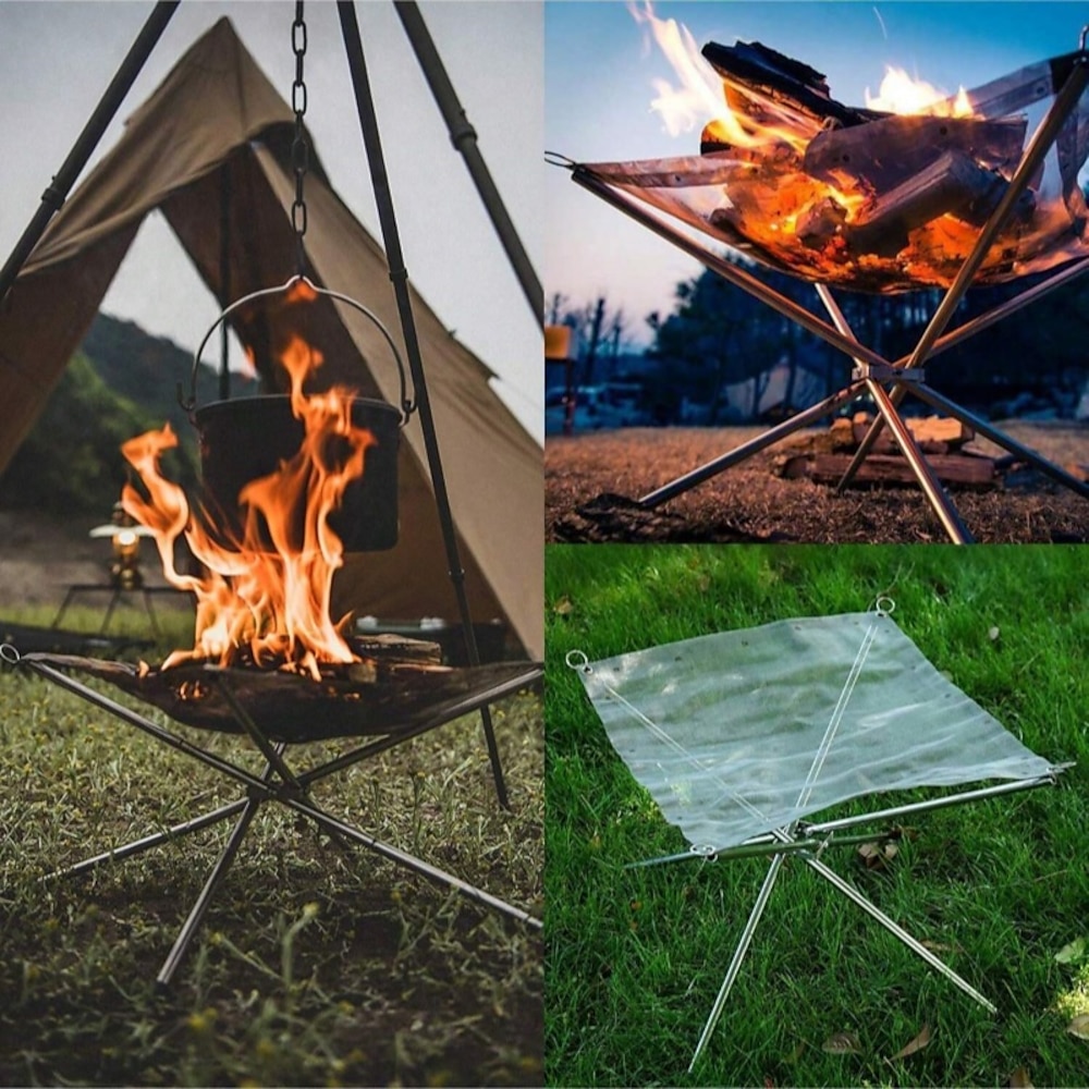 1 Set tragbare Feuerstelle für den Außenbereich, Upgrade, faltbare Feuerstelle aus Edelstahlgeflecht, holzbefeuerter zusammenklappbarer Kamin, platzsparend, perfekt für Camping, Hinterhof, Terrasse, Lightinthebox