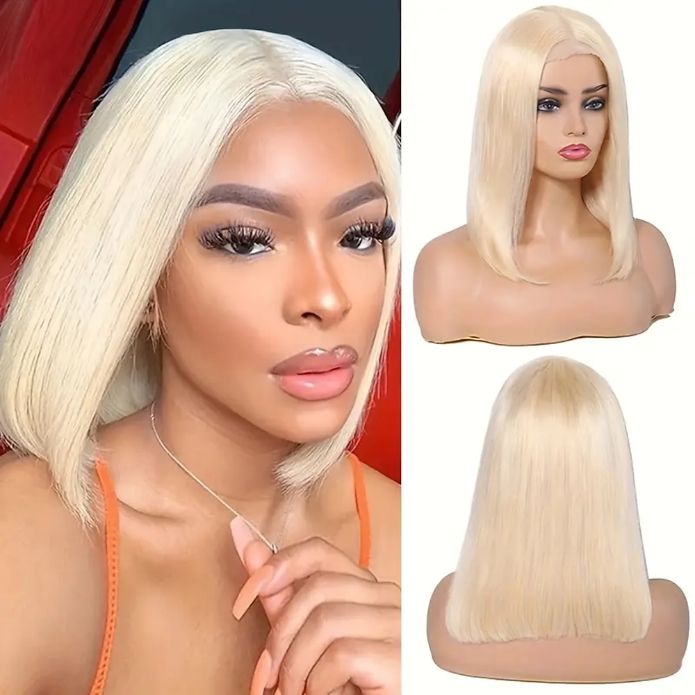 613 # honigblonde Farbe, gerade, kurze Bob-Perücke, 13 x 4 x 1 Spitze vorne, Echthaar-Perücken für schwarze Frauen Lightinthebox