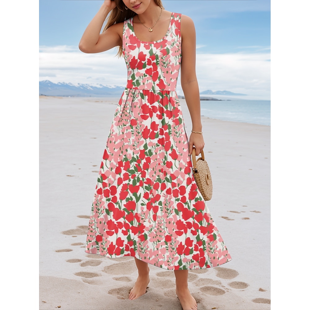 Damen Casual kleid Brautkleider schlicht Täglich Regular Fit Blumen Ärmellos U-Ausschnitt Rosa Sommer Lightinthebox