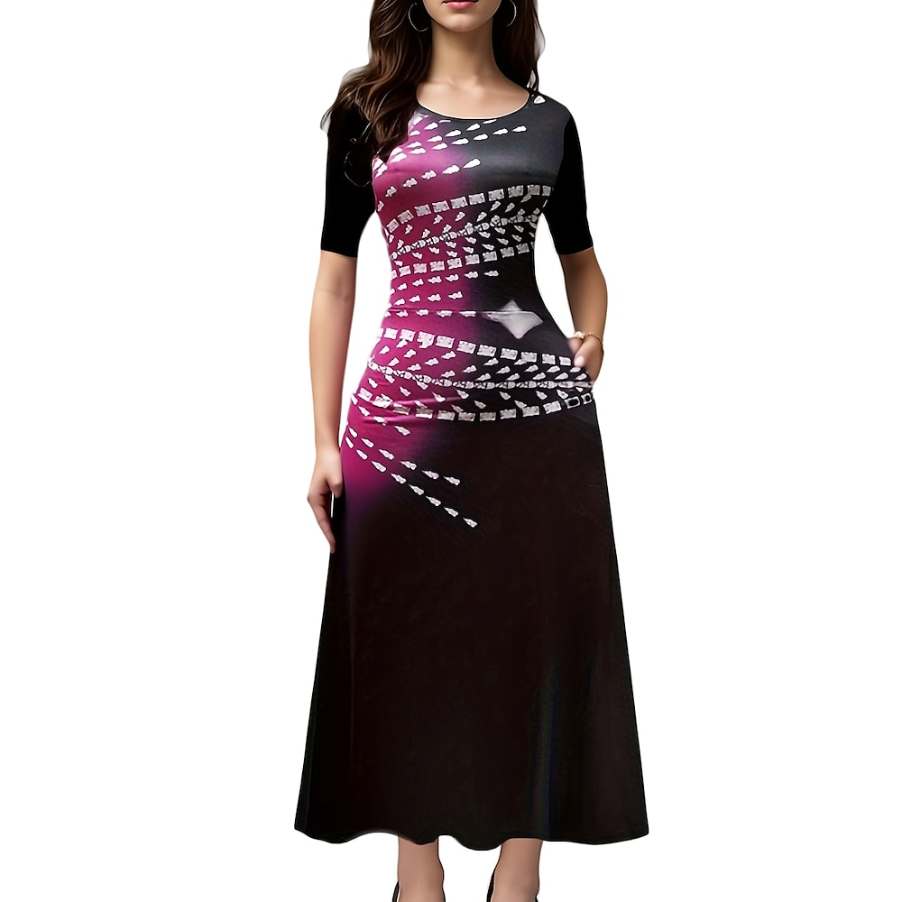 Damen kleid lang Maxidress Elegant Brautkleider schlicht Regular Fit Kurzarm Rundhalsausschnitt Purpur Sommer Frühling Herbst Lightinthebox