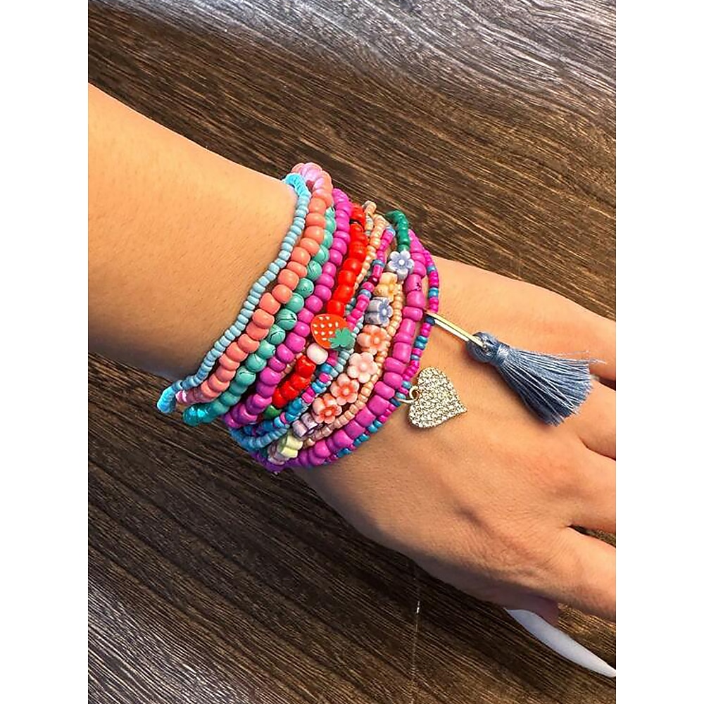 Bohemian Perlen Wickelarmband Set - mehrfarbige handgefertigte Stretch-Armbänder mit Quaste und Anhänger, trendiger mehrlagiger stapelbarer Schmuck für Frauen und Mädchen, perfekt für Sommer, Strand und Festivals Lightinthebox