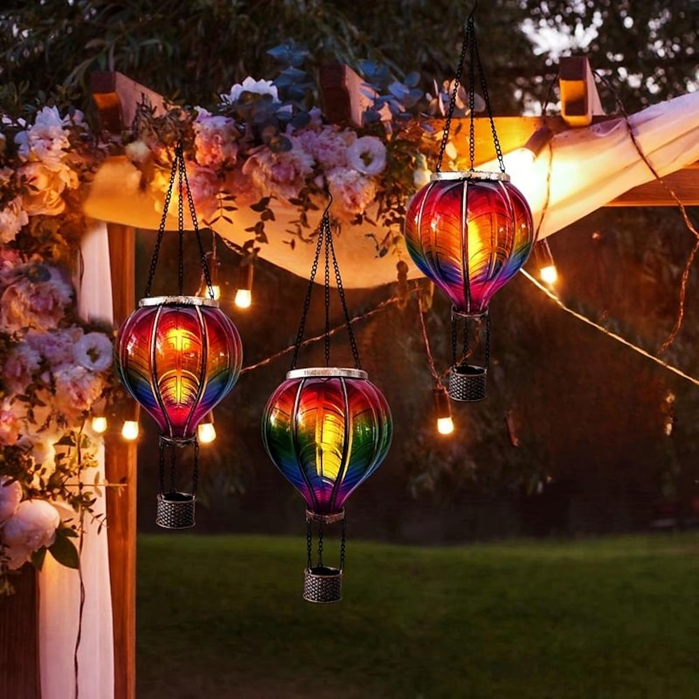 1 stück solarbetriebene Heißluftballonlampe mit Farbverlauf aus Eisen für den Außenbereich, Flammenlicht für Innenhof, Gartenweg, Rasen, Hochzeit, Festival, Party, Atmosphärenlicht Lightinthebox