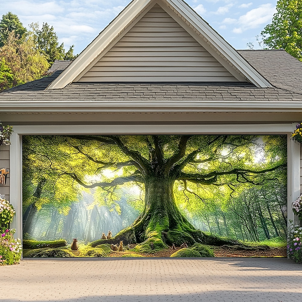 Landschaft Türdekorationen Garagentorabdeckung Außenbanner Großes Hintergrund für Feiertags-Außen-Garagentor-Hauswanddekorationen Baum des Lebens Lightinthebox