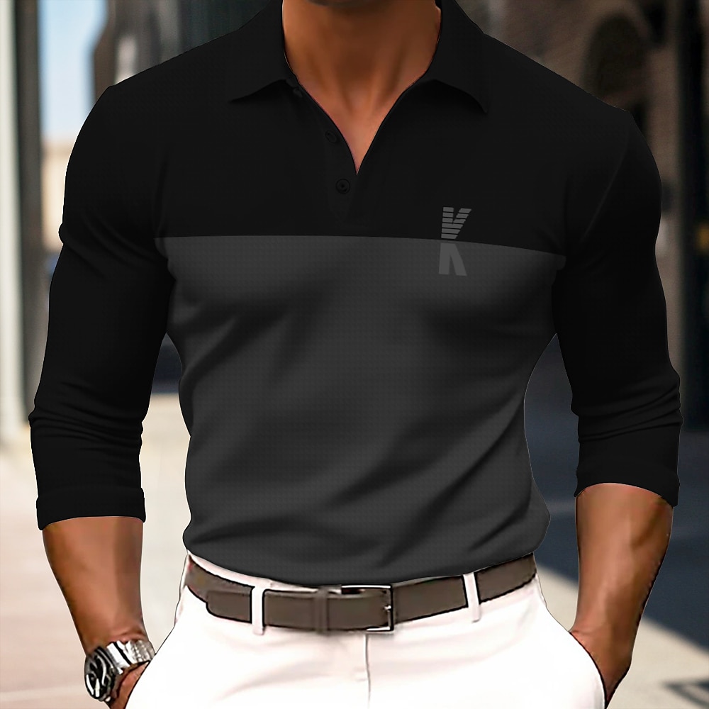 Herren Buchstabe Polo Langarm Polo-Shirts Hemden mit Kragen Business-Casual Schulanfang Athlässigkeit Freizeitskleidung 3D-Druck Dunkel Braun Hellgrau Dunkelgray Lightinthebox