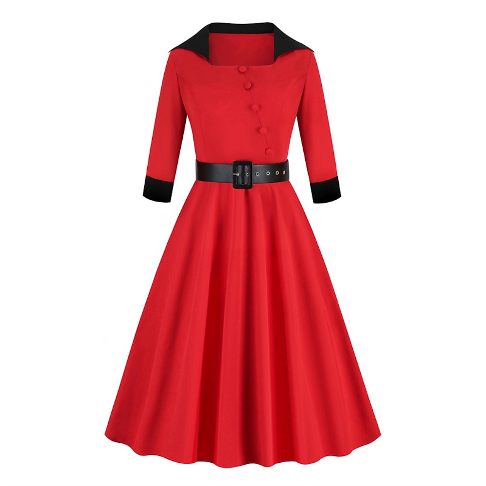 1950s Rockabilly Cocktailkleid Kleid Damen A-Linie Karneval Silvester Maskerade Casual Erwachsene Kleid Lightinthebox