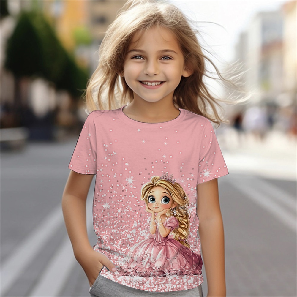 Mädchen 3D Graphic Karikatur T-Shirt Kurzarm Sommer Frühling Modisch Basic kinderkleidung 4-12 Jahre Rundhalsausschnitt Outdoor Casual Täglich Regular Fit Lightinthebox