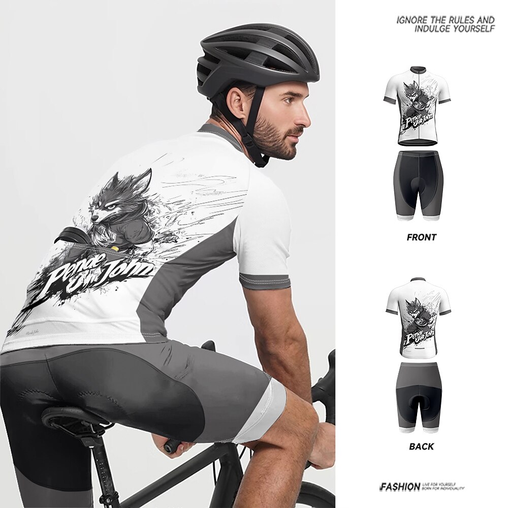 Herren Radtrikot mit Radhose fahrradbekleidung Kurzarm MTB Mountain Rennrad Weiß Wolf Fahhrad Spandex Sport Wolf Buchstabe Nummer Bekleidung Lightinthebox