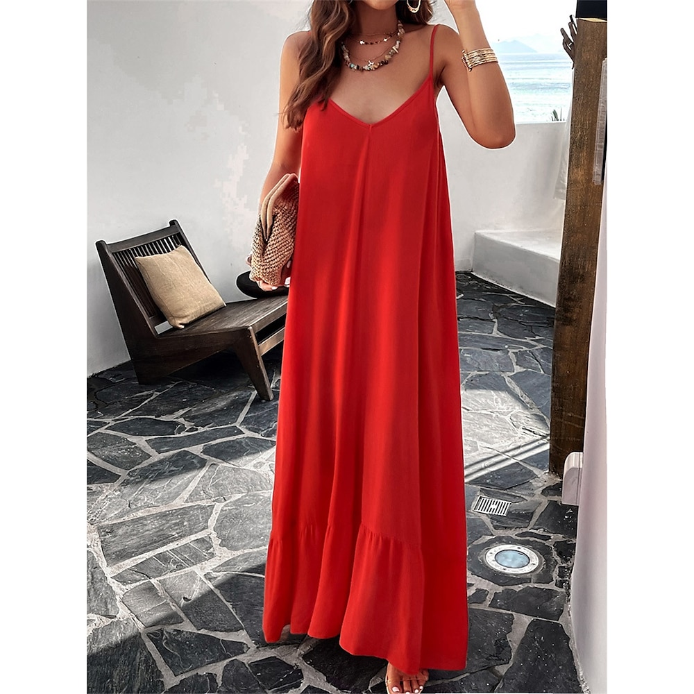 Damen Maxidress Sommerkleid skims dress Urlaub Strand Design Urlaub Casual Täglich Lockere Passform Graphic Ärmellos Gurt Schwarz Rote Himmelblau Grün Sommer Lightinthebox