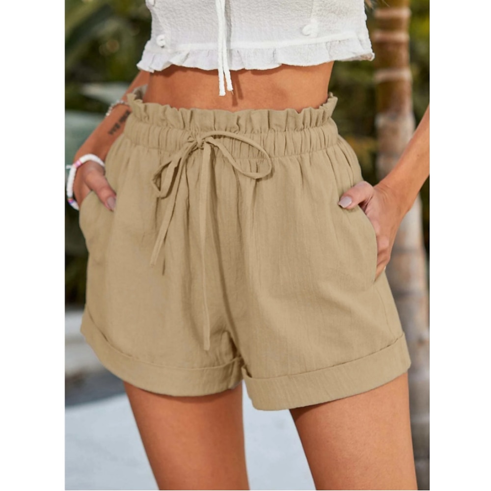 Damen Chinesisch Chino Baggy Shorts Kurze Hosen Modisch Strassenmode Kurz Hoher Taillenbund Glatt Tasche Elastischer Bund Bequem Weich Komfortabel Mikro-elastisch Outdoor Strasse Navy-Blau Armee-Grün Lightinthebox