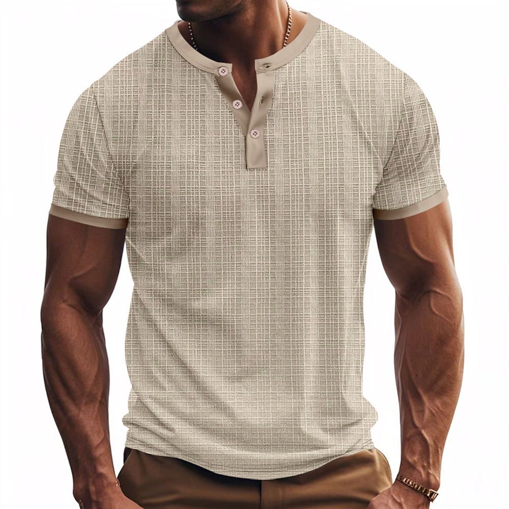 Herren T Shirt Henley Shirt Tee Kurzarm-Shirt T-Shirt Solide / einfarbig Henley Urlaub Strasse Kurzarm Mode Bekleidung Polyester Modisch Designer Lightinthebox